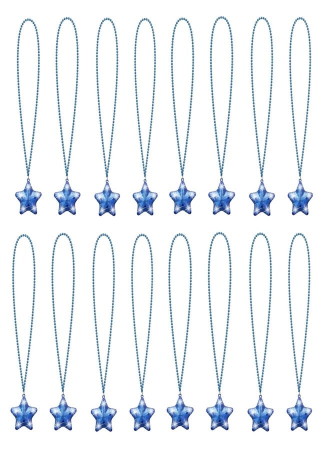 U-MOJOK 16 Pack Blue Light Up Necklaces Flashing Star Bead Necklaces Glow In The Dark Party Supplies for Weddings Birthday Valentines Mardi Gras July 4th Halloween Christmas - Image 1