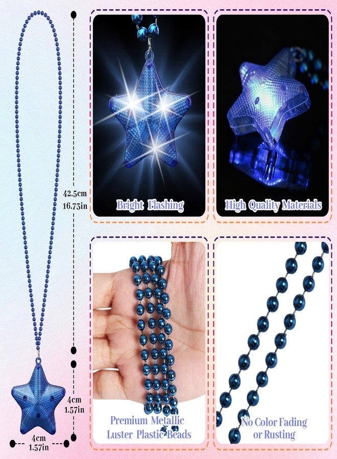 U-MOJOK 16 Pack Blue Light Up Necklaces Flashing Star Bead Necklaces Glow In The Dark Party Supplies for Weddings Birthday Valentines Mardi Gras July 4th Halloween Christmas - Image 2