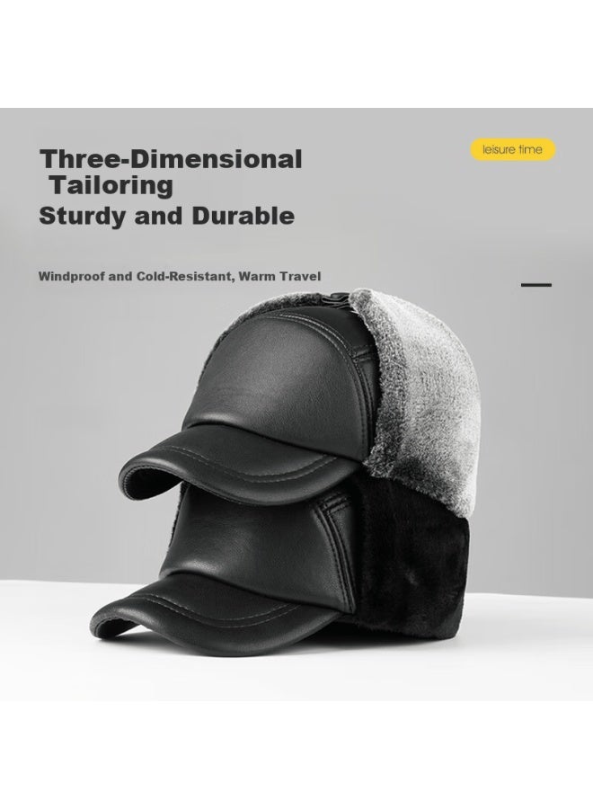 Yuzhaolin Men's Winter Thickened Warm Ear Protection Hat Trapper Hat Grandpa Cap Black - Image 1