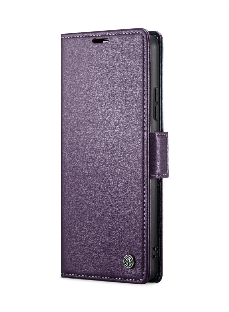 CaseMe Phone Case Luxury PU Leather Design Anti Fingerprint 023 Flip Cover Card Slot Holder Cover For Honor X9B (Purple) - Image 1
