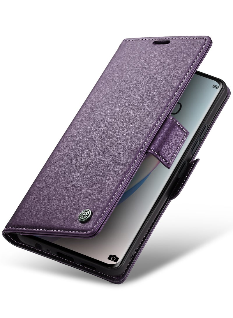CaseMe Phone Case Luxury PU Leather Design Anti Fingerprint 023 Flip Cover Card Slot Holder Cover For Honor X9B (Purple) - Image 3