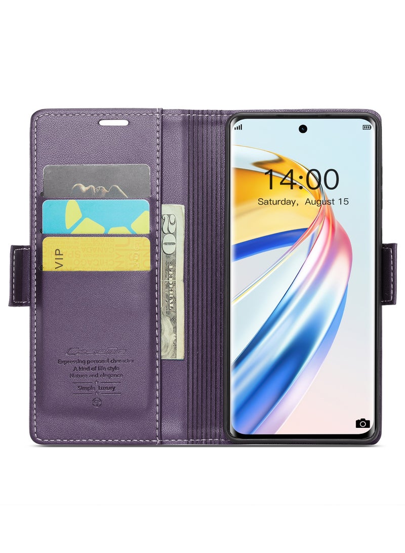 CaseMe Phone Case Luxury PU Leather Design Anti Fingerprint 023 Flip Cover Card Slot Holder Cover For Honor X9B (Purple) - Image 2