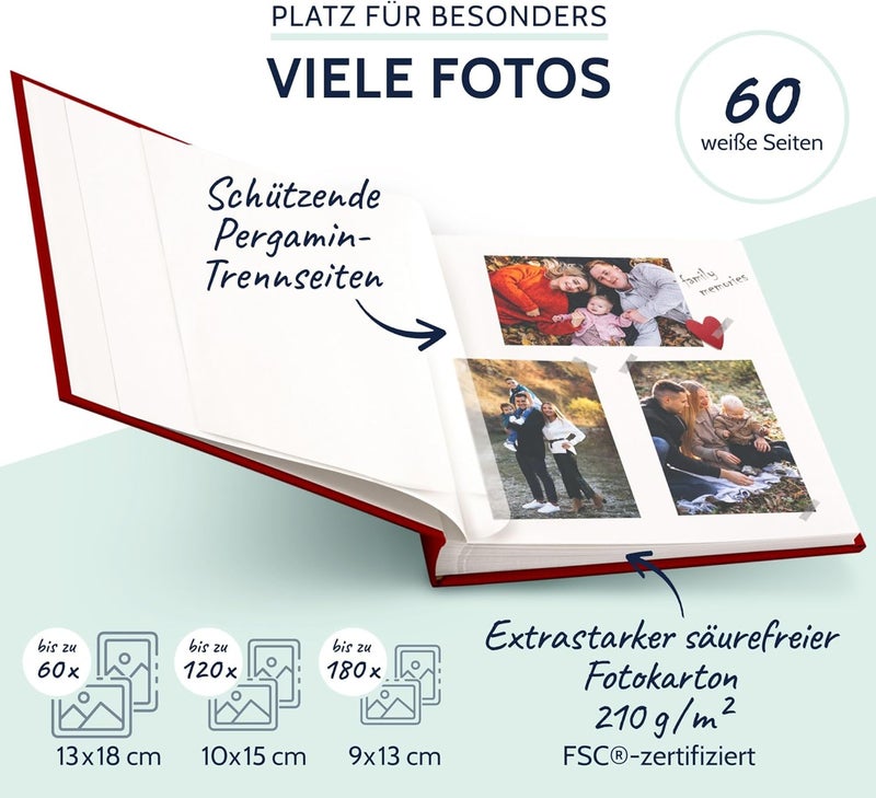 Goldbuch Summertime 24707 Photo Album, 25 x 25 cm, Photo Book with 60 White Pages & Glassine Dividers, Linen Photo Album, Memory Album, Red - Image 4
