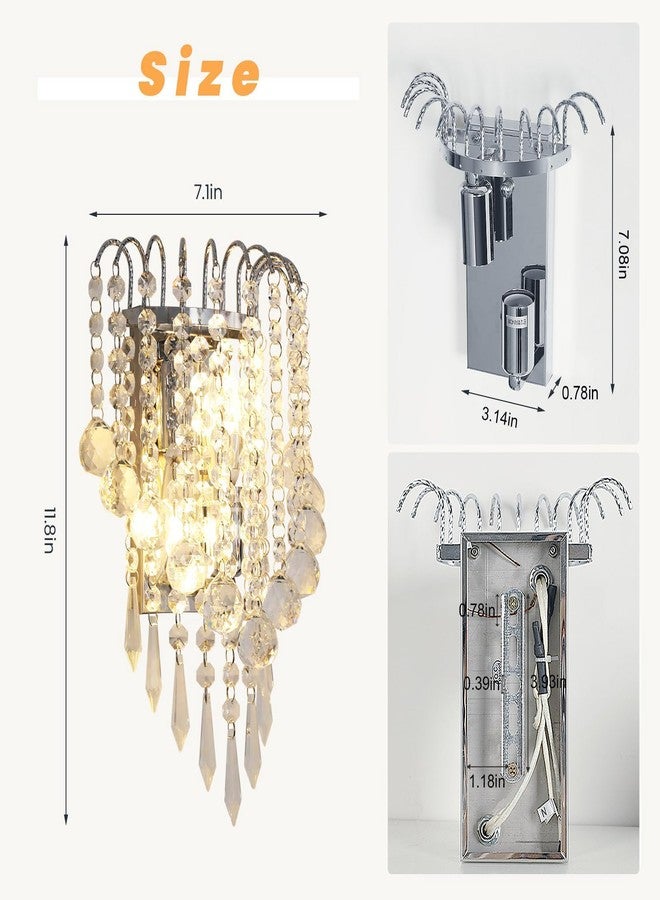 Goeco Crystal Wall Sconces, 11.8x7 Inch Chrome Wall Sconce Luxury Crystal Drops Shade Wall Light, E12*2 Socket Modern Indoor Wall Lights for Bedroom, Corridor, Living Room, Bedside, Bathroom - Image 2