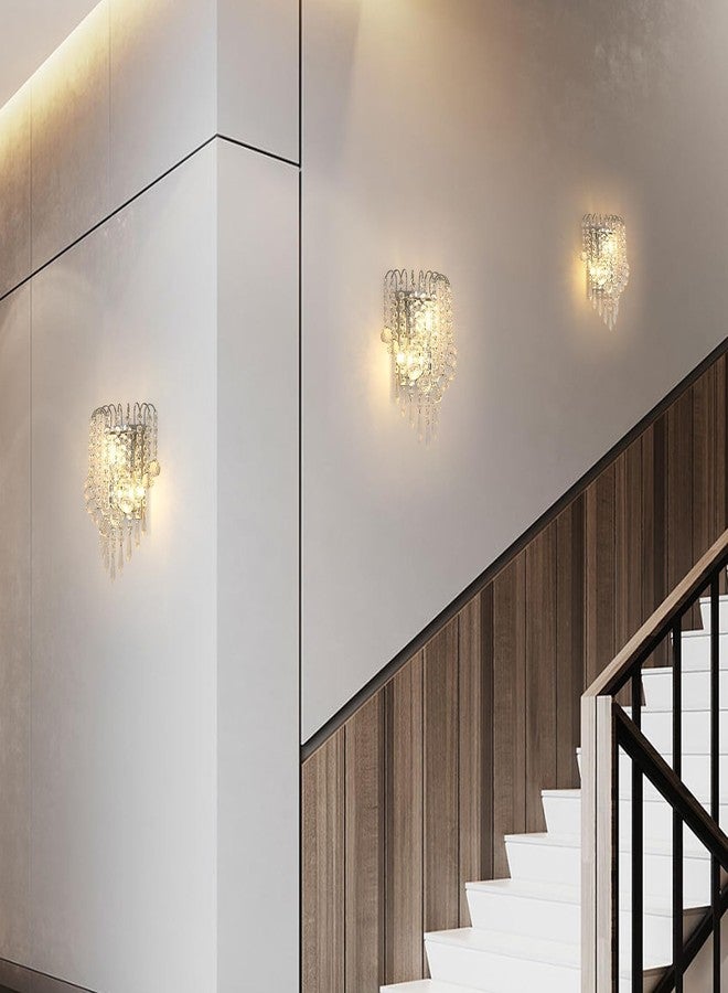 Goeco Crystal Wall Sconces, 11.8x7 Inch Chrome Wall Sconce Luxury Crystal Drops Shade Wall Light, E12*2 Socket Modern Indoor Wall Lights for Bedroom, Corridor, Living Room, Bedside, Bathroom - Image 4