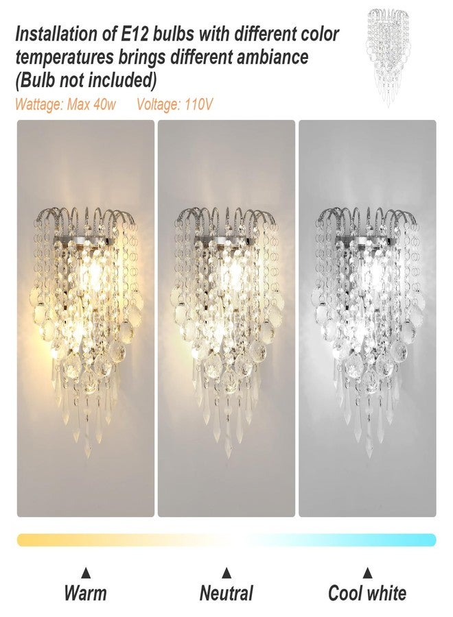 Goeco Crystal Wall Sconces, 11.8x7 Inch Chrome Wall Sconce Luxury Crystal Drops Shade Wall Light, E12*2 Socket Modern Indoor Wall Lights for Bedroom, Corridor, Living Room, Bedside, Bathroom - Image 5