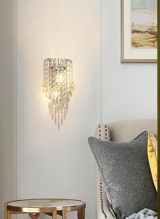 Goeco Crystal Wall Sconces, 11.8x7 Inch Chrome Wall Sconce Luxury Crystal Drops Shade Wall Light, E12*2 Socket Modern Indoor Wall Lights for Bedroom, Corridor, Living Room, Bedside, Bathroom - Image 3