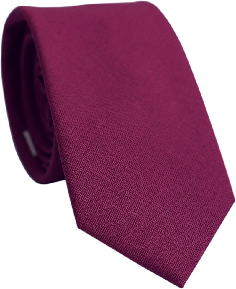 BELLUNO Men's Skinny Ties, Cotton Linen Blend 2.5 inch Solid Neckties - Image 1