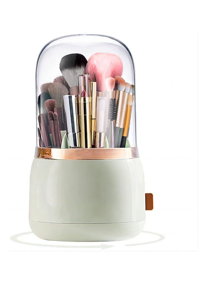 Makeup Brush Holder, Storage Bucket, 360 Rotating holder with lid, 6 Compartment Cosmetics Brushes Container for Vanity, Bathroom - Image 2