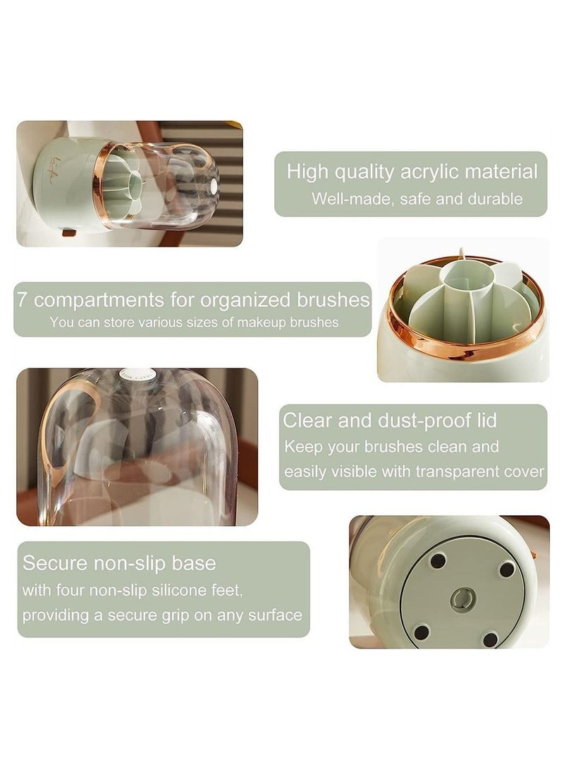 Makeup Brush Holder, Storage Bucket, 360 Rotating holder with lid, 6 Compartment Cosmetics Brushes Container for Vanity, Bathroom - Image 4