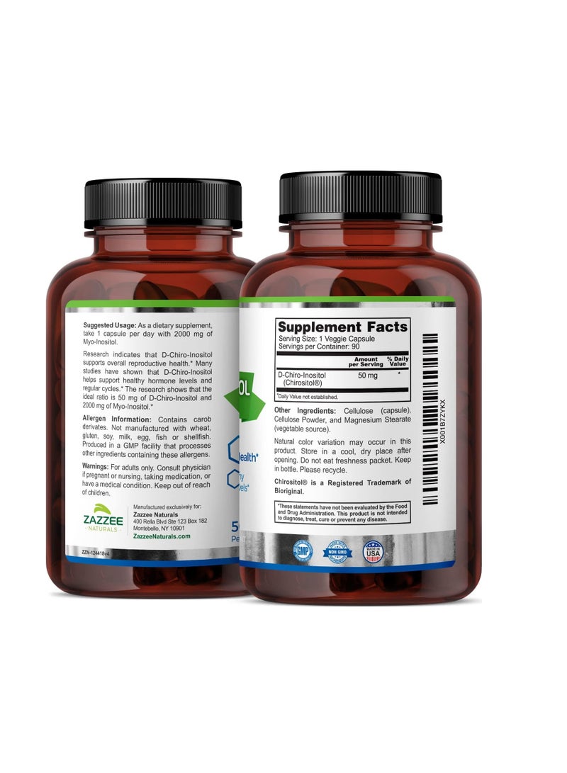 Zazzee D Chiro Inositol, 90 Vegan Capsules, 50 Mg, 3-month Supply - Image 3