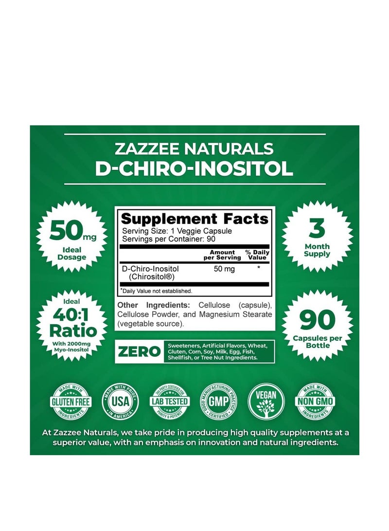 Zazzee D Chiro Inositol, 90 Vegan Capsules, 50 Mg, 3-month Supply - Image 2