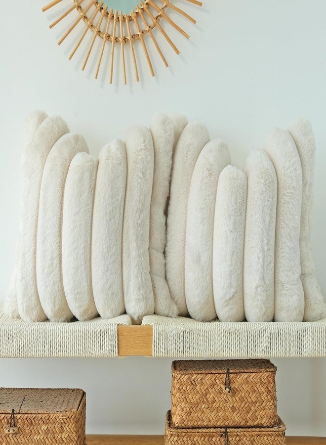 JOJUSIS Pack of 2 Faux Fur Plush Decorative Throw Pillow Covers Couch Cushion Case Soft Fluffy Pillowcases Wide Stripe (Beige, 18 x 18 Inch) - Image 1