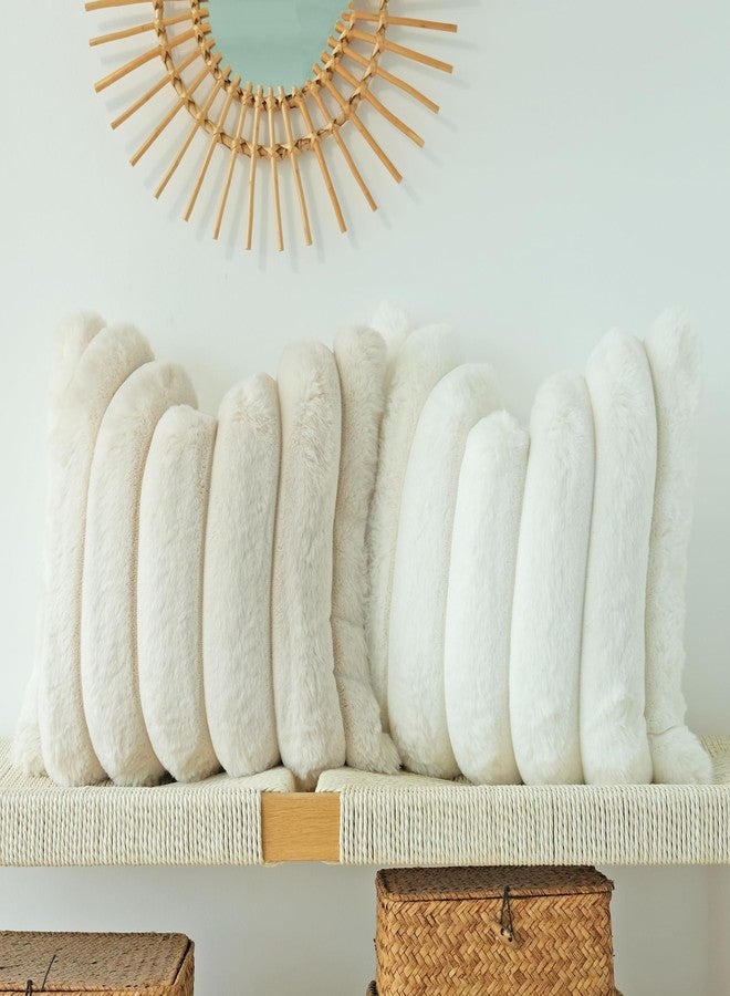JOJUSIS Pack of 2 Faux Fur Plush Decorative Throw Pillow Covers Couch Cushion Case Soft Fluffy Pillowcases Wide Stripe (Beige, 18 x 18 Inch) - Image 3