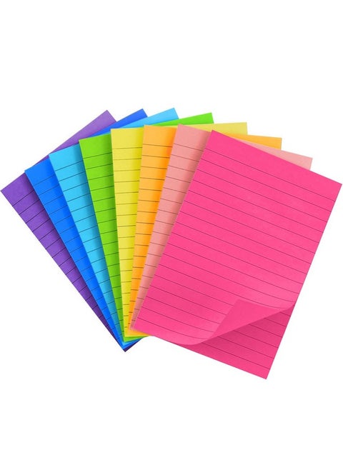 Lined Sticky Notes 4X6, 8 Pads, Sticky Notes With Lines Self-Stick Note Pads, Large Sticky Notes 8 Bright Colours, Perfect For Office Home School Desk Accessories, 40 Sheets/Pad