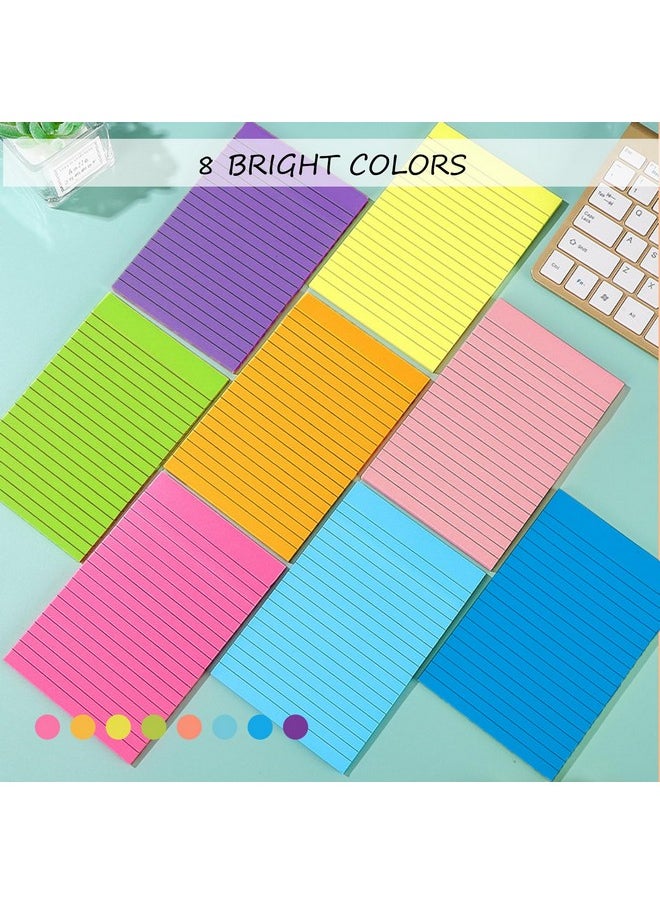 Lined Sticky Notes 4X6, 8 Pads, Sticky Notes With Lines Self-Stick Note Pads, Large Sticky Notes 8 Bright Colours, Perfect For Office Home School Desk Accessories, 40 Sheets/Pad