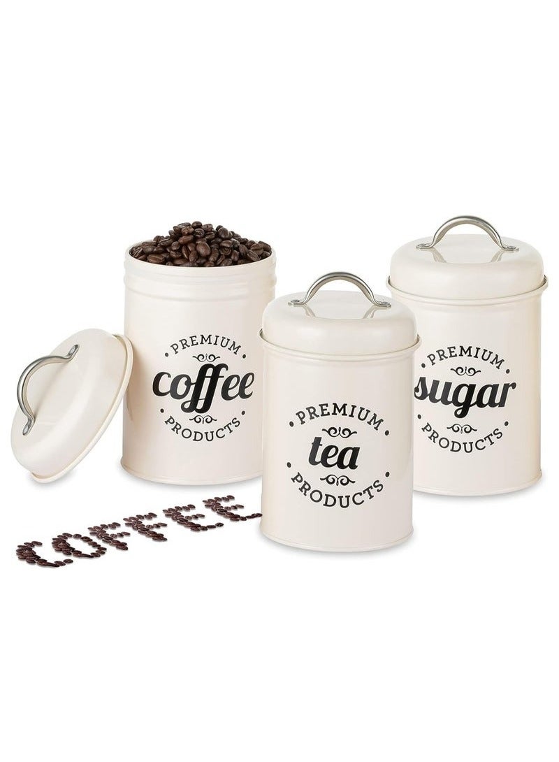 Beauenty 3PCS Airtight Kitchen Canister with Lids, Coffee, Tea, Sugar Metal Containers Jars, Decorative Kitchen Food Canister Jars White - Image 1