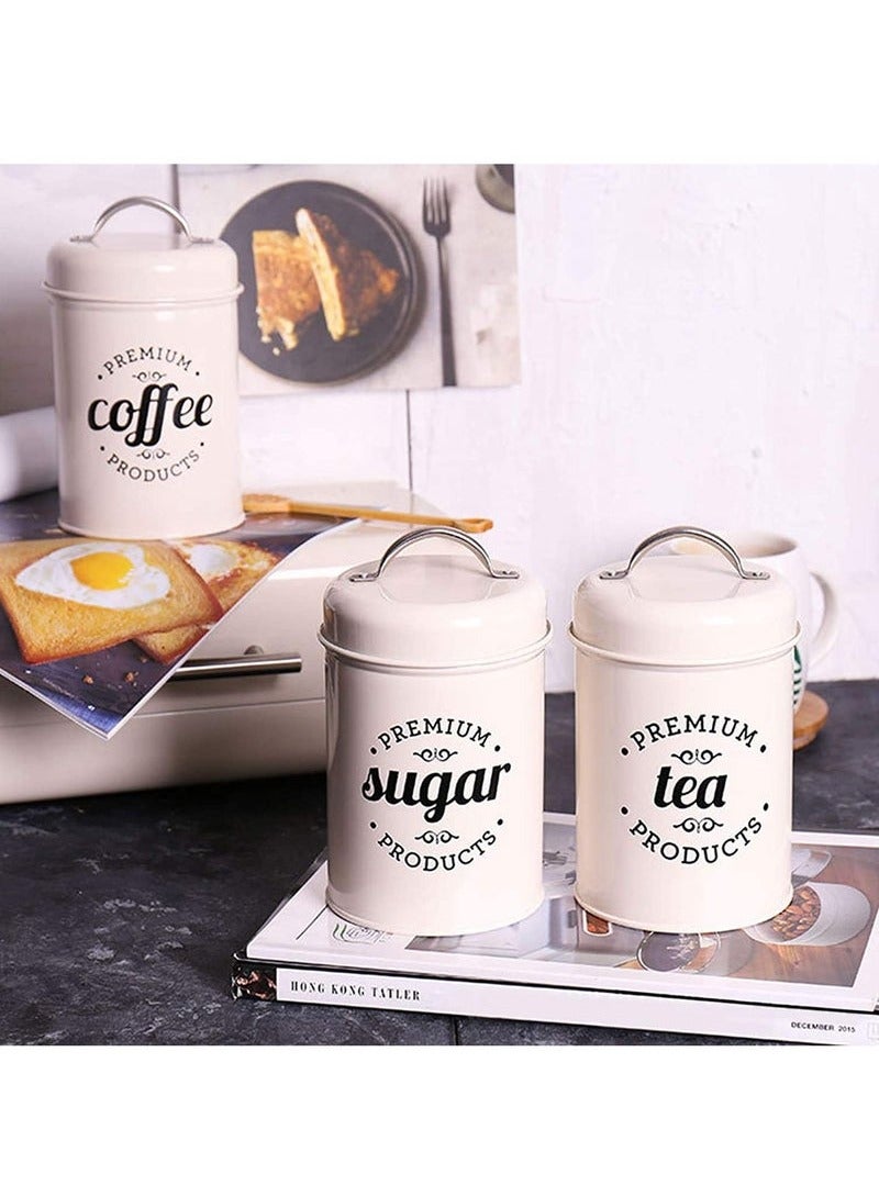 Beauenty 3PCS Airtight Kitchen Canister with Lids, Coffee, Tea, Sugar Metal Containers Jars, Decorative Kitchen Food Canister Jars White - Image 4