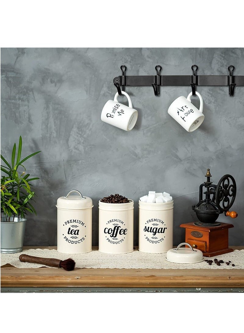 Beauenty 3PCS Airtight Kitchen Canister with Lids, Coffee, Tea, Sugar Metal Containers Jars, Decorative Kitchen Food Canister Jars White - Image 5