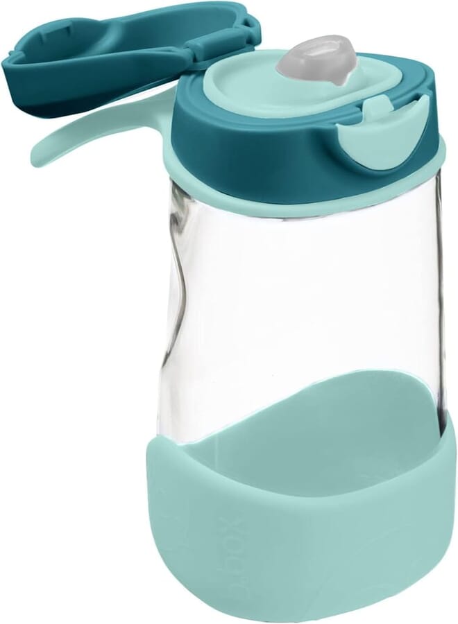 b.box Sport Spout Drink Bottle with Flip Top Lid, Durable Plastic Water Bottle for Kids, Leak-Proof, 15oz, Emerald Forest