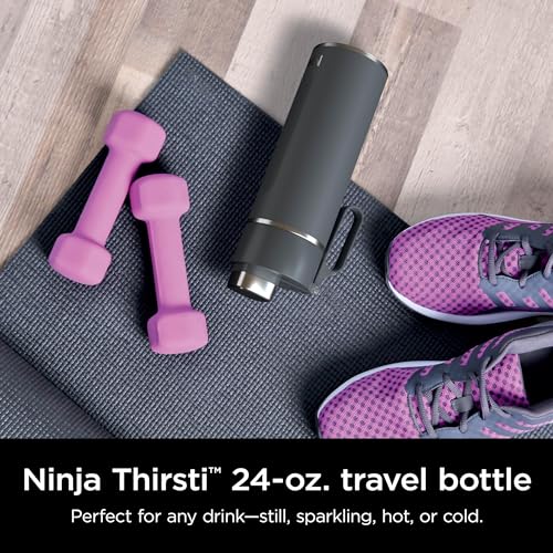 Ninja DW2401GY Thirsti 24oz Travel Water Bottle, For Carbonated Sparkling Drinks, Colder and Fizzier Longer, Leak Proof, 24 Hrs Cold, Dishwasher Safe, Stainless Steel Insulated Tumbler, Charcoal Gray - Image 2