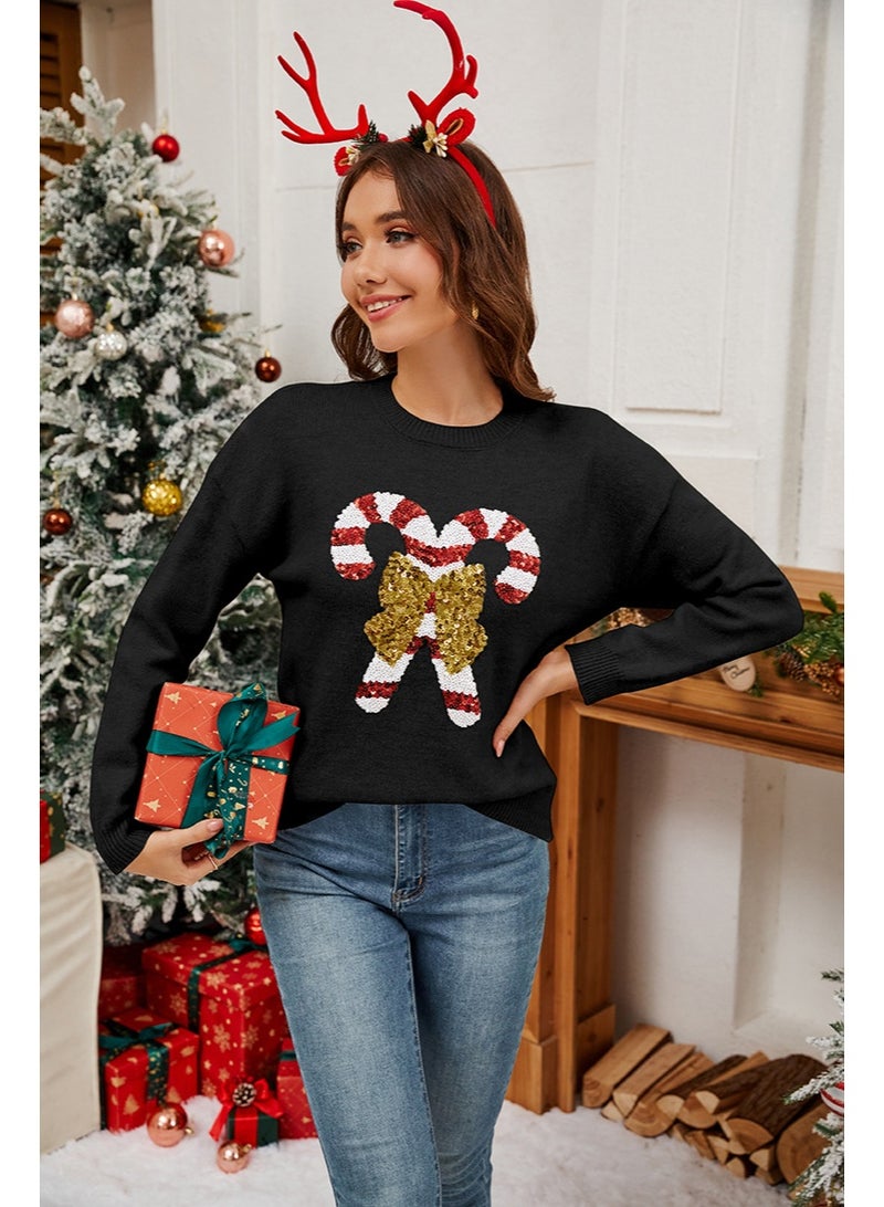 NIBEMINENT Christmas Bow Sequin Women's Sweater Autumn Winter  Fashion Long Sleeved Knitted Sweater Cold Top For Women - Image 2