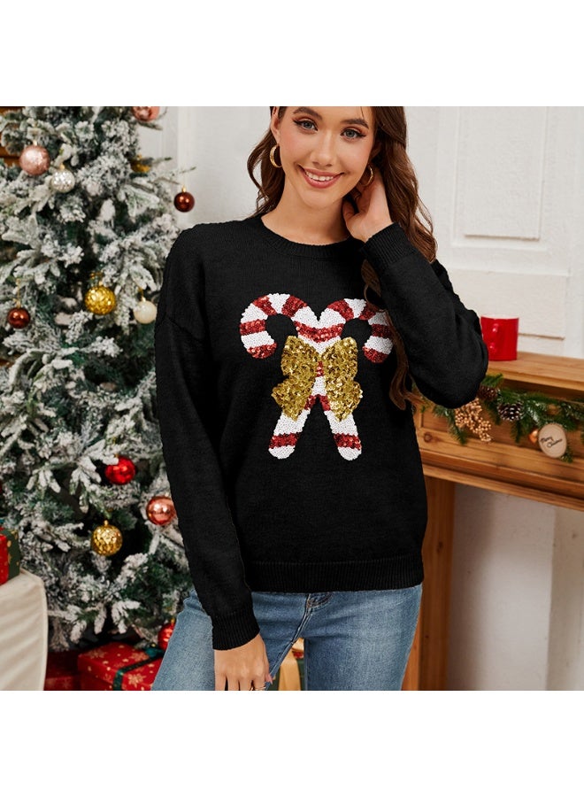 NIBEMINENT Christmas Bow Sequin Women's Sweater Autumn Winter  Fashion Long Sleeved Knitted Sweater Cold Top For Women - Image 1