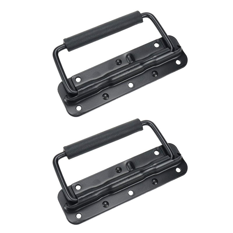 Tsnamay 551Inch Black Spring Loaded Handle Heavy Duty Handle for Toolbox Chest Case with Rubber Grip Surface Mounted2 Pack