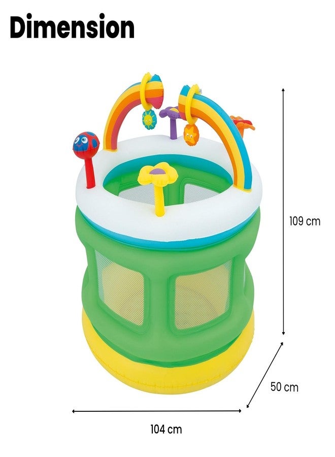 KinderTales® Rainbow Go & Grow Baby Play Center – Inflatable Soft Floor Playpen with Hanging & Top Toys, Mesh Sides, Safety Valves & Repair Patch for Kids - Image 1