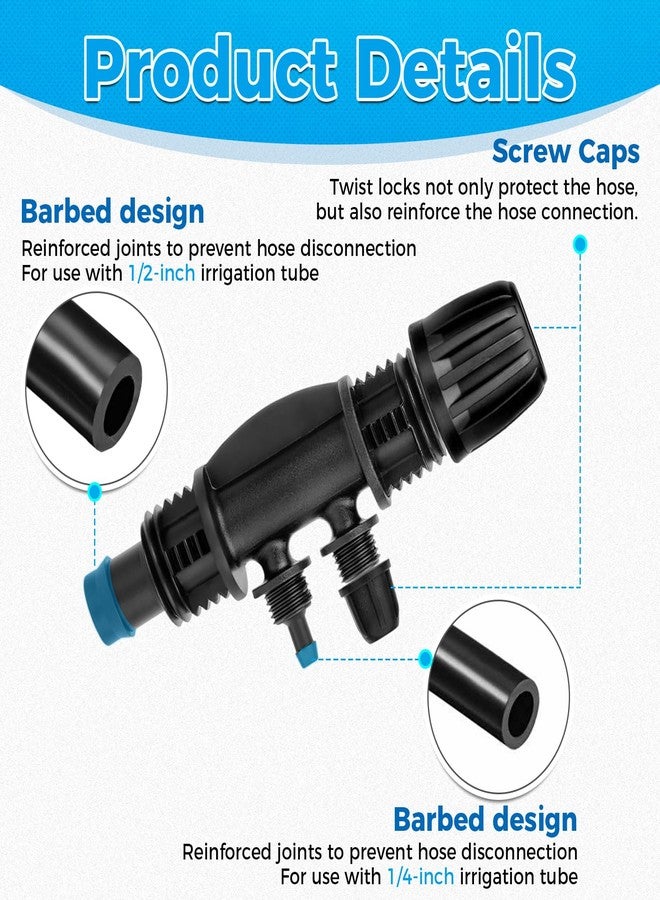 Lemfema 1/2 Inch to 1/4 Inch Tubing Irrigation Fittings, 4-Way Barbed Tee Drip Irrigation Fittings(1/2'' ID x 0.60''-0.63'' OD) Locked Barbed Tee Connectors (12 Pcs) - Image 3