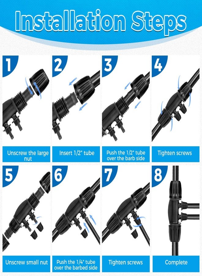 Lemfema 1/2 Inch to 1/4 Inch Tubing Irrigation Fittings, 4-Way Barbed Tee Drip Irrigation Fittings(1/2'' ID x 0.60''-0.63'' OD) Locked Barbed Tee Connectors (12 Pcs) - Image 5