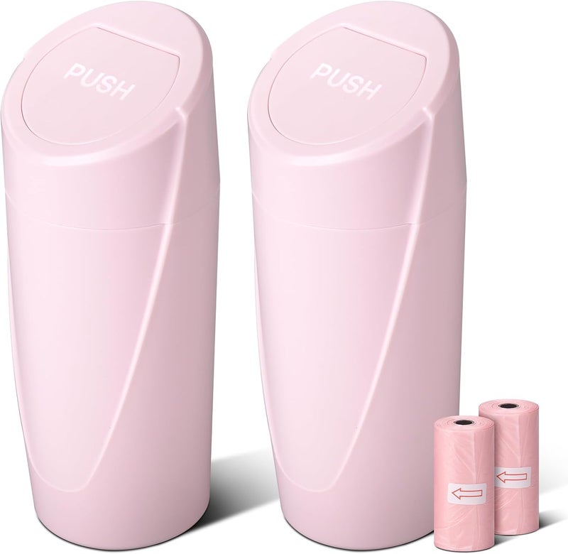 SGLRT Car Trash Can Bin with Lid - 2 Packs Mini Leakproof Vehicle Garbage Bin with 40 Trash Bags - Pink - Image 1