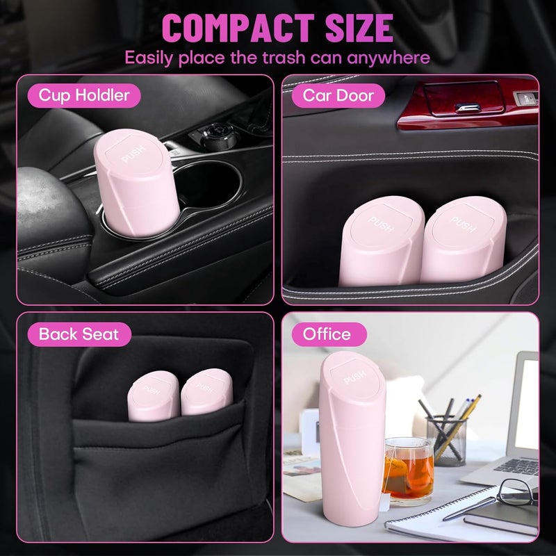 SGLRT Car Trash Can Bin with Lid - 2 Packs Mini Leakproof Vehicle Garbage Bin with 40 Trash Bags - Pink - Image 3