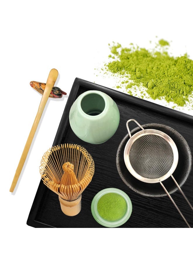 Artcome Artcome Japanese Matcha Tea Set Matcha Whisk Traditional Scoop Matcha Bowl Black Bamboo Tray Ceramic Whisk Holder Matcha Caddy Handmade Matcha Ceremony Kit For Japanese Tea Ceremony 10Pcs  - Image 2