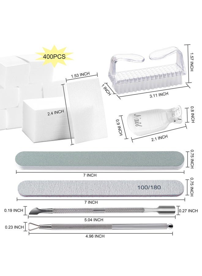 Hoewina Gel Polish Remover Tools Kit - 10 Clips, 400 Lint-Free Wipes, Files 100/180, Buffer Block 400/4000, Brush, Cuticle Pusher & Peeler (Clear) - Image 2