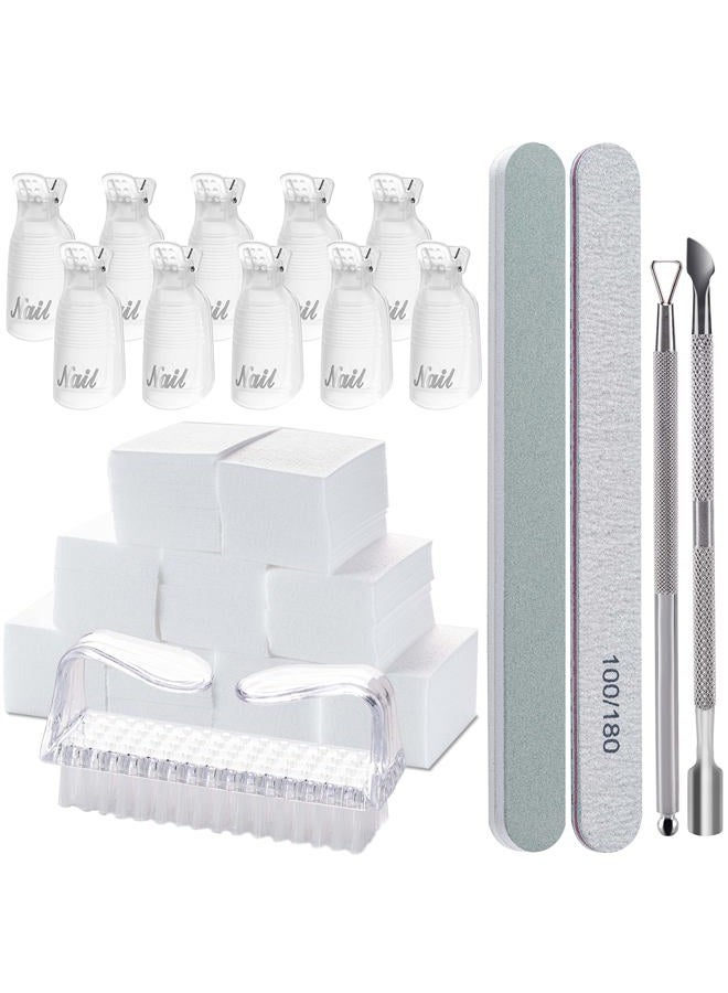 Hoewina Gel Polish Remover Tools Kit - 10 Clips, 400 Lint-Free Wipes, Files 100/180, Buffer Block 400/4000, Brush, Cuticle Pusher & Peeler (Clear) - Image 1