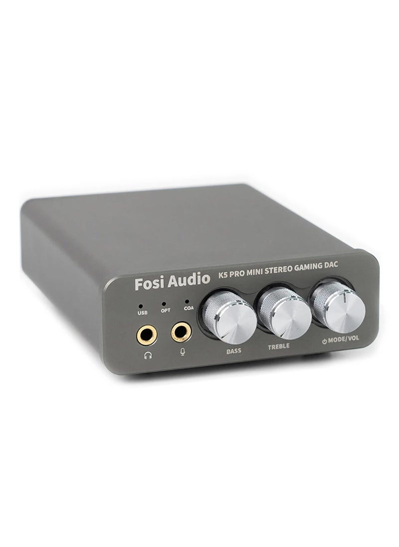 Fosi Audio - K5 PRO USB Gaming DAC With Microphone Headphone Amplifier Mini Audio DAC for PS5 Desktop Powered Active Speakers - Image 1