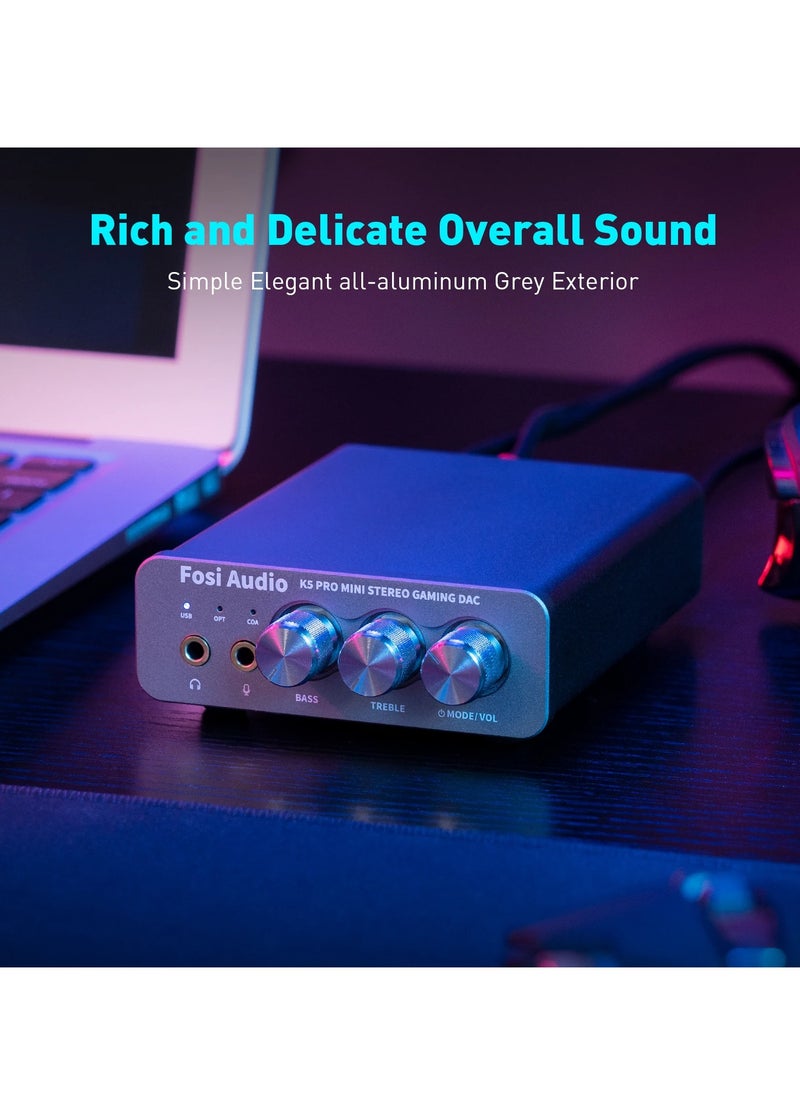 Fosi Audio - K5 PRO USB Gaming DAC With Microphone Headphone Amplifier Mini Audio DAC for PS5 Desktop Powered Active Speakers - Image 1