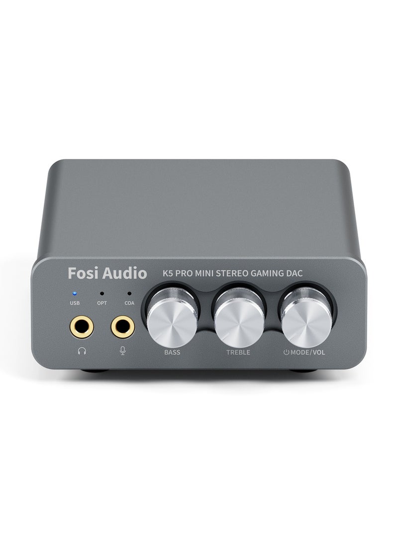 Fosi Audio - K5 PRO USB Gaming DAC With Microphone Headphone Amplifier Mini Audio DAC for PS5 Desktop Powered Active Speakers - Image 1