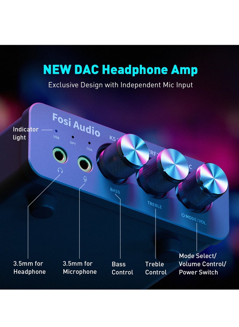 Fosi Audio - K5 PRO USB Gaming DAC With Microphone Headphone Amplifier Mini Audio DAC for PS5 Desktop Powered Active Speakers - Image 1