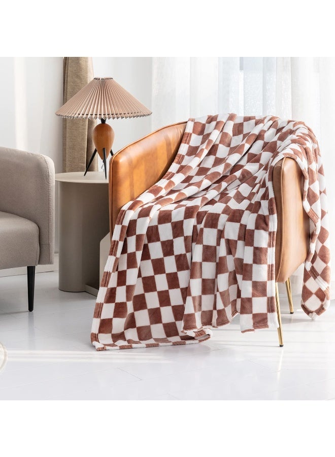 Soft Throw Blanket, Reversible Checkerboard Caramel, Warm Cozy Fluffy Plush Lightweight Blanket for Couch, Sofa, Bed - Image 5