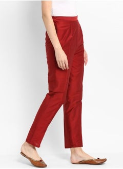 Abhishti Coral Red Straight Pants With Pockets  - Image 2