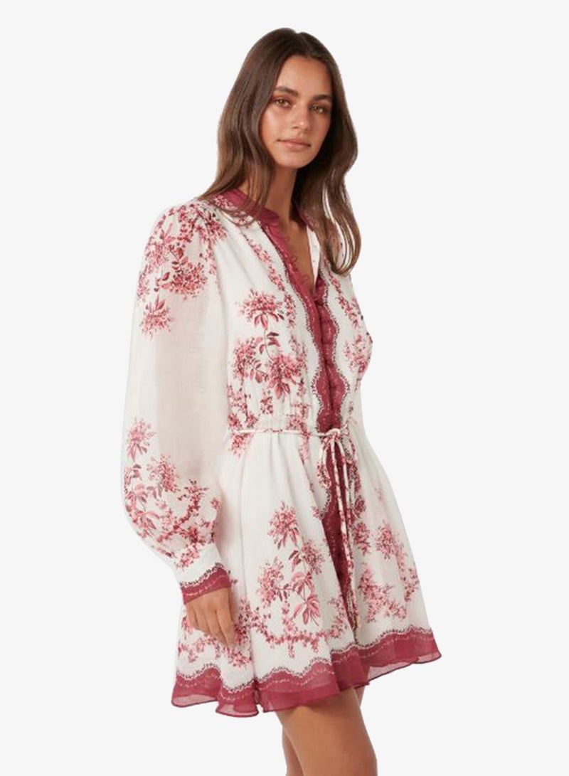 فورايفر نيو فستان قصير بأكمام منتفخة مطبوع من ميلاني - Image 3