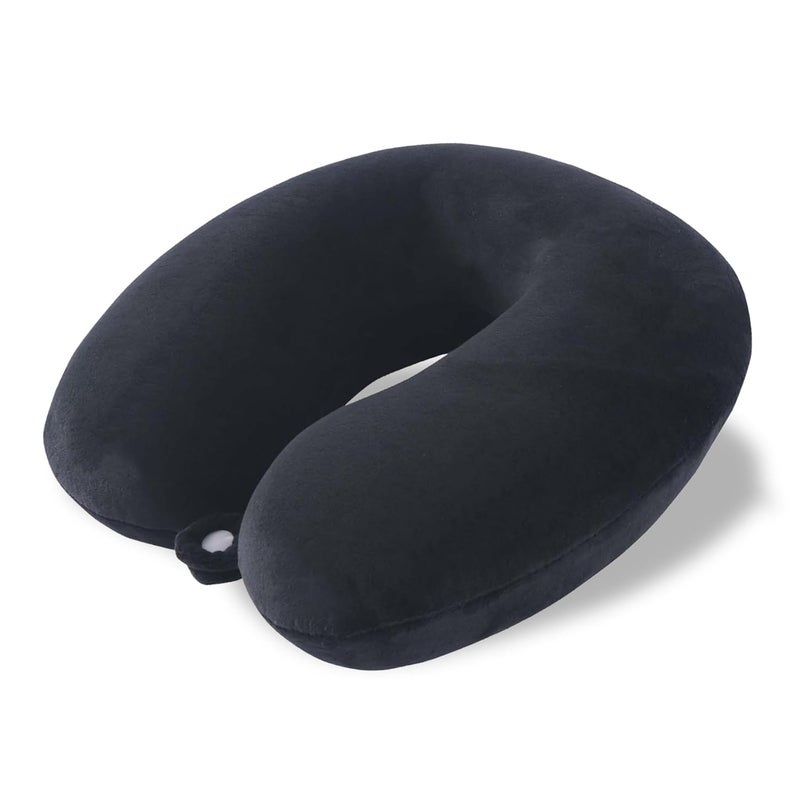 Kuber Industries Kuber Industries UShaped Memory Foam Neck Pillow for Flight Travel Train with Press Button Portable Travelling Pillow Ideal for Long Journey Relaxation JR1BLK Black  - Image 1