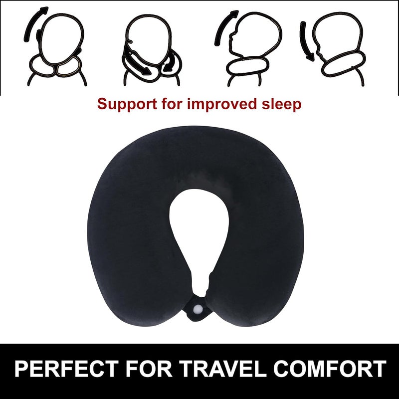 Kuber Industries Kuber Industries UShaped Memory Foam Neck Pillow for Flight Travel Train with Press Button Portable Travelling Pillow Ideal for Long Journey Relaxation JR1BLK Black  - Image 5