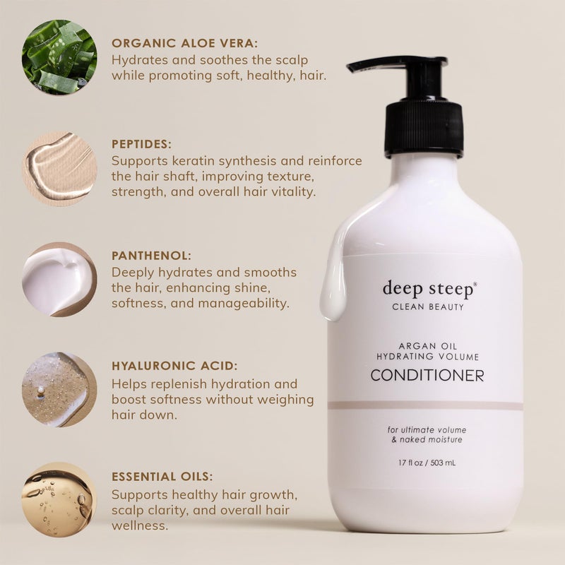 Deep Steep Argan Oil Hydrating Volume Conditioner, 17 oz â€“ Moisturizing Conditioner with Aloe Vera, Marula Oil, Rice Protein & Glycerin â€“ Silicone-Free, Vegan, Clean Beauty Hair Care, Silky Hair - Image 5