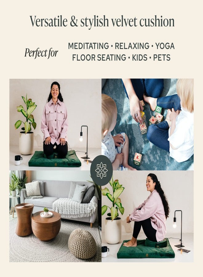 Mindful Modern Velvet Zabuton Meditation Mat | Large Rectangular Yoga Floor Cushion Pillow for Kneeling or Sitting Support | Removable Washable Cover | Perfect Zafu or Bench Complement | Color Grey - Image 3