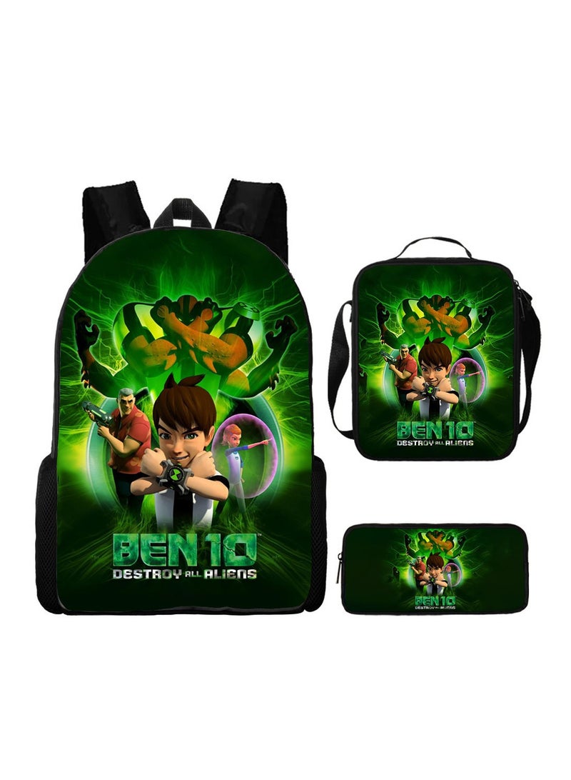 SKT Shiketro Ben 10 Backpack Student Schoolbag Anime Cartoon Backpack Backpack 29*16*42CM + Shoulder Bag 19*6*23CM + Pen Bag 24*7*11CM Three-piece Set - Image 1