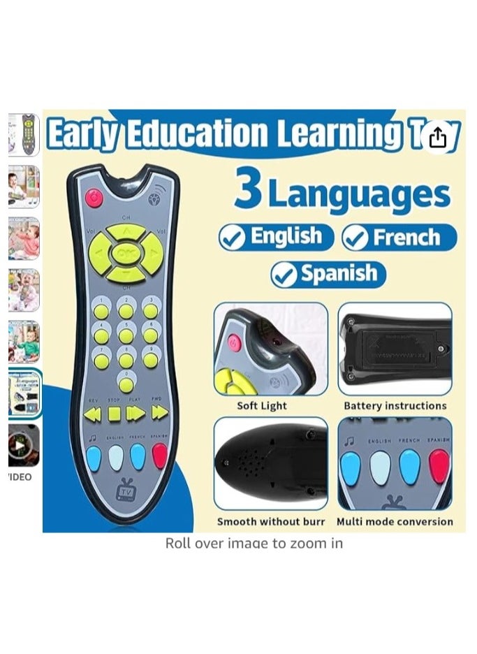 Konig Kids - Baby TV Remote Control Learning Toy, for 18 Months+ Baby,My First Learning Toy with 3 Languages Encourage Babies and Toddlers to Learn Numbers, Educational Kids Toy(Gray Body Colored Buttons) - Image 1