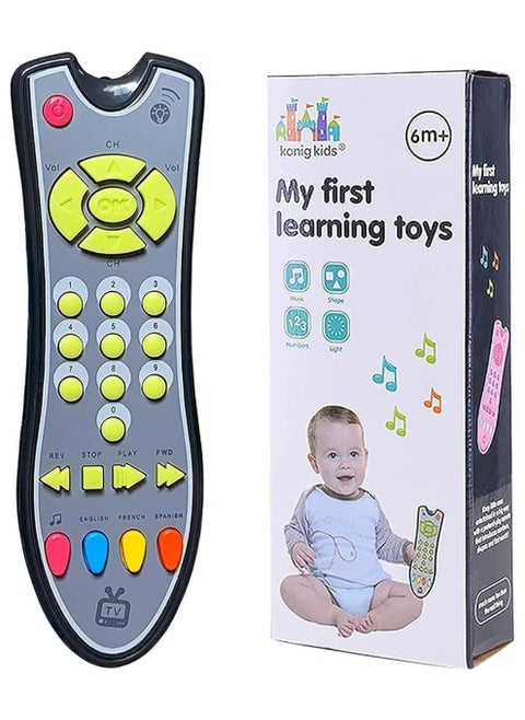 Baby TV Remote Control Learning Toy, for 18 Months+ Baby,My First Learning Toy with 3 Languages Encourage Babies and Toddlers to Learn Numbers, Educational Kids Toy(Gray Body Colored Buttons)